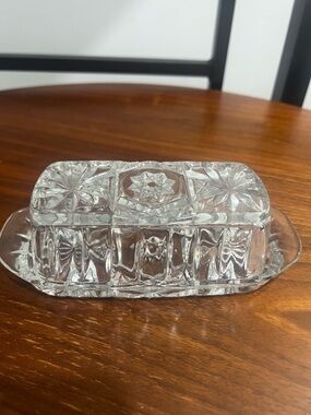Vintage Clear Cut Glass Butter Dish - Decorative Pressed Glass